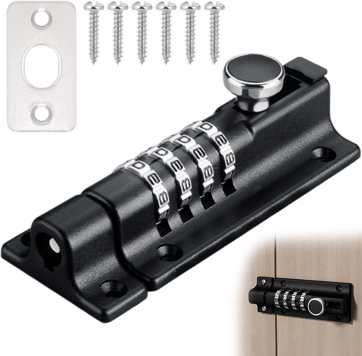 Ahlsen Loquet De Verrouillage à Combinaison 2 Pièces, Verrou De Porte Combinaison A 4 Chiffres 120mm Verrou De Porte A Code Pour Hangarjardingaragecoffre Noir 83312944