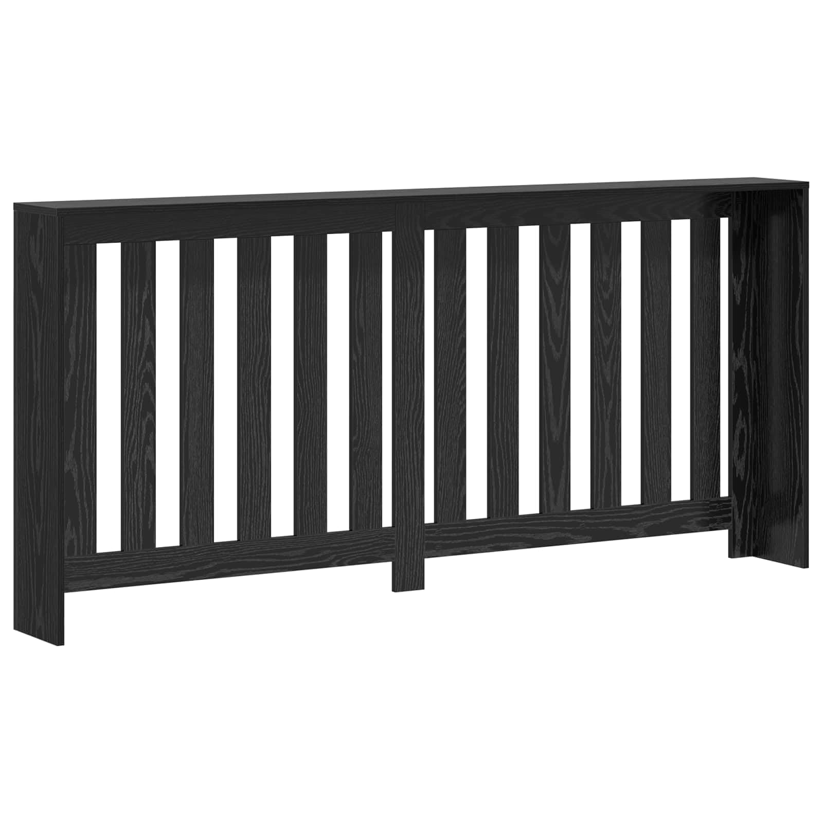 Heizkörperabdeckung Schwarz Eichen-Optik aus Holzwerkstoff 175 x 20 x 82 cm mit oberem Regalfach für Wohnzimmer und Bad, vertikales Latten Design für Wärmefluss
