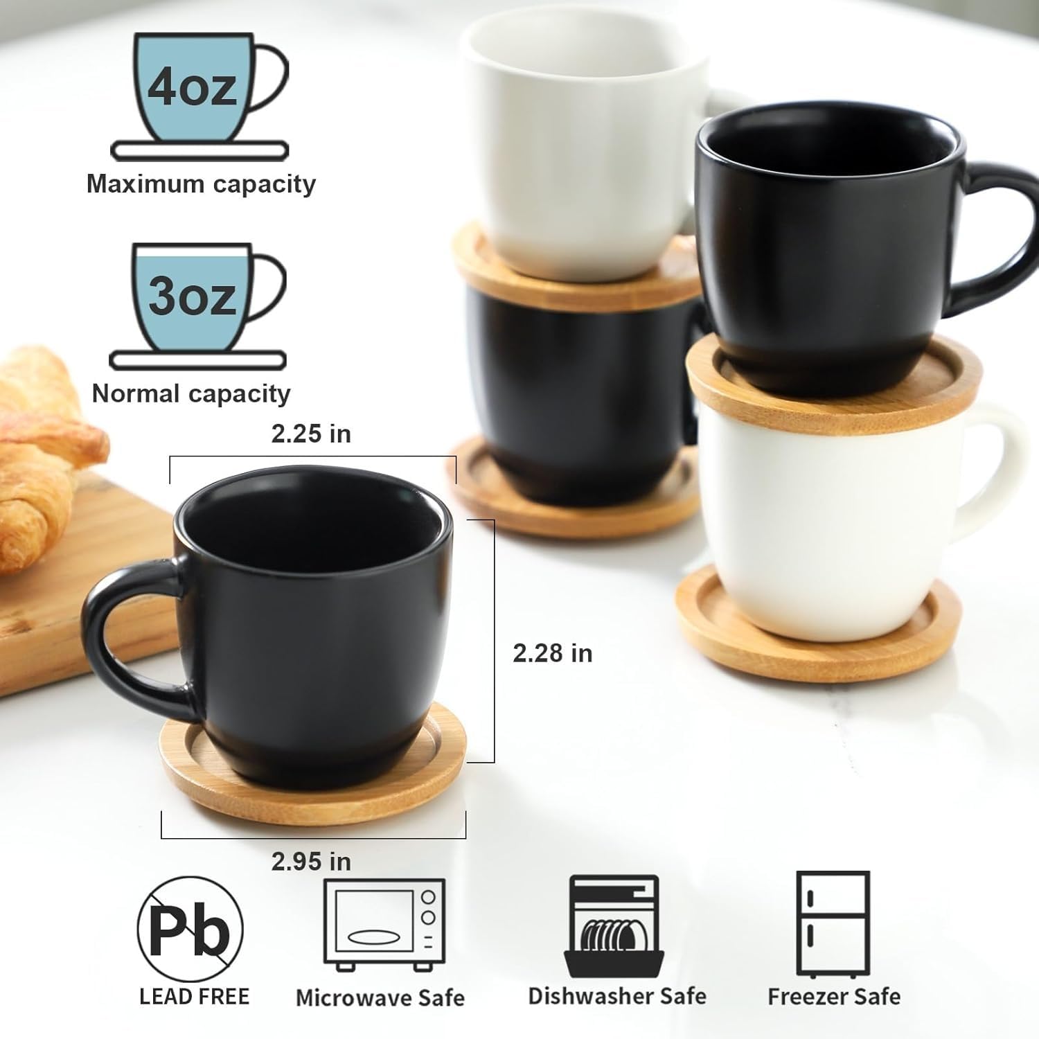 Set di 6 tazze da espresso e piattini, 113,4 g, tazze da caffè Demitasse con manico, per bevande caffè, latte, cappuccino, caffè moka e tè, tazze da caffè in porcellana, per bar, casa e feste, colore