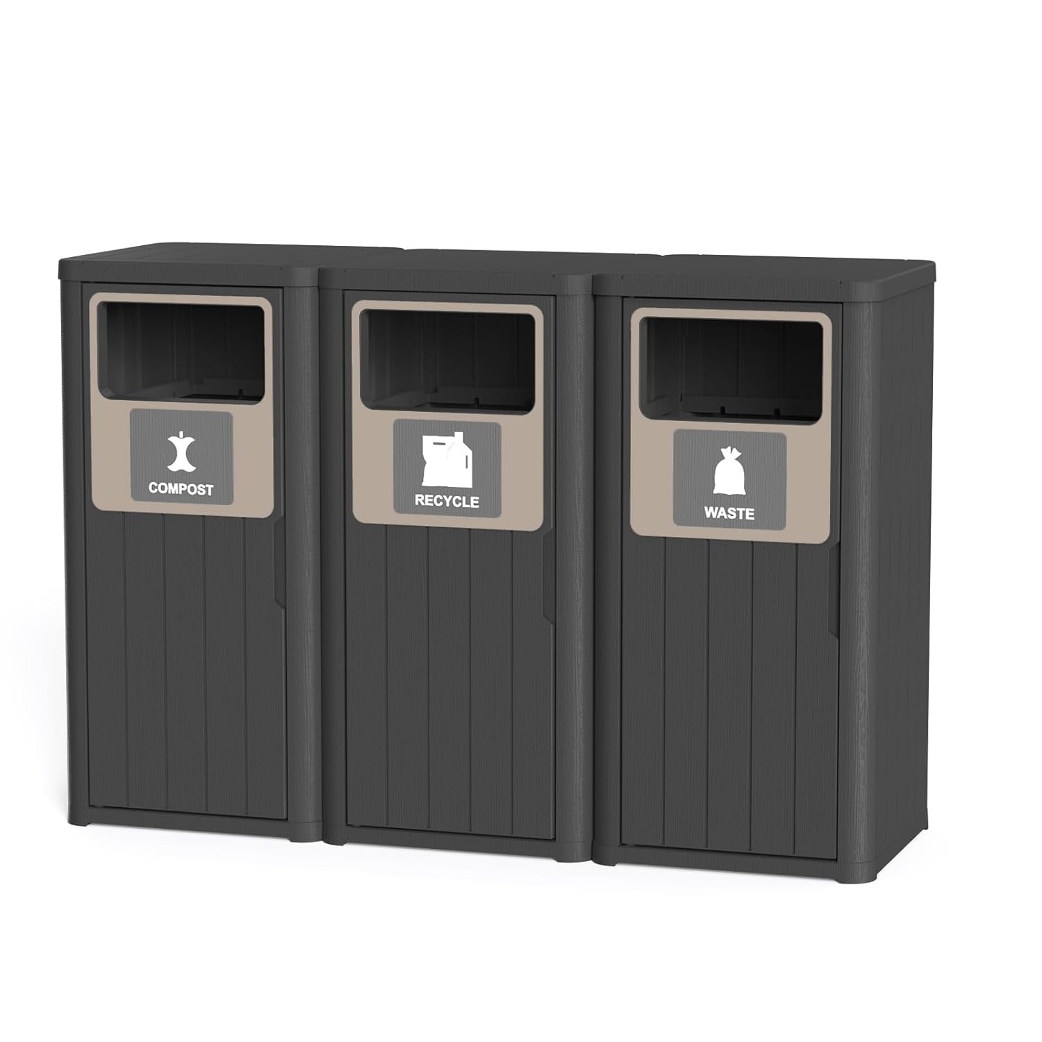 Pepe Tee Side Access Outdoor Trash Can, Resin Waterproof Garbage Bin for Garden, Patio, Kitchen