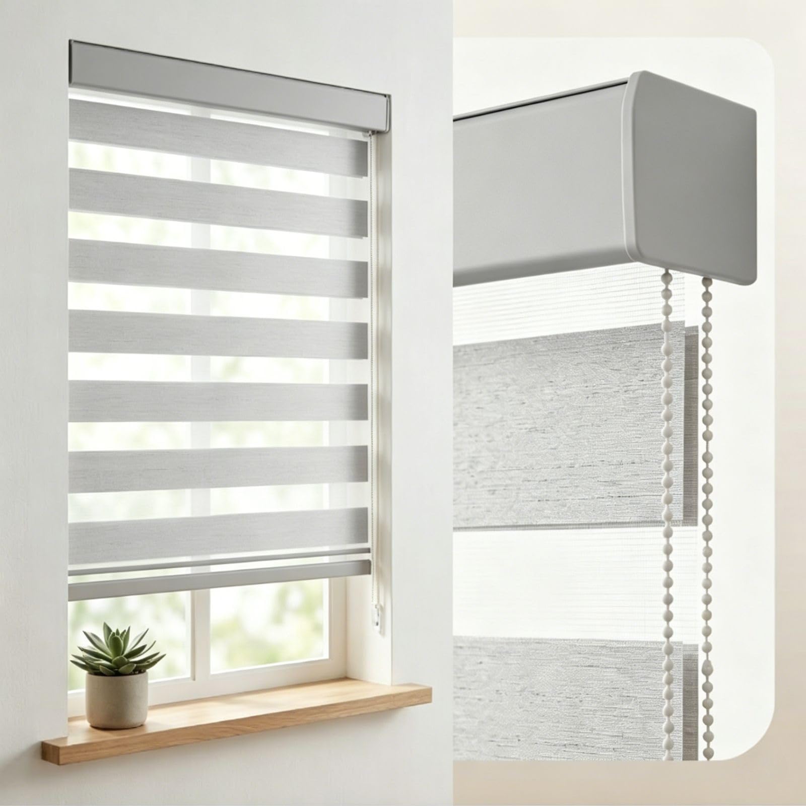 Store Enrouleur Réglable avec Chaîne et Perçage pour Décoration Maison | Store Zébré Jour Nuit, Rideau Occultant, Anti Chaleur, Blanc, 38x122 cm, 46x213 cm, 43x213 cm(Gris,W175cmxH190cm)