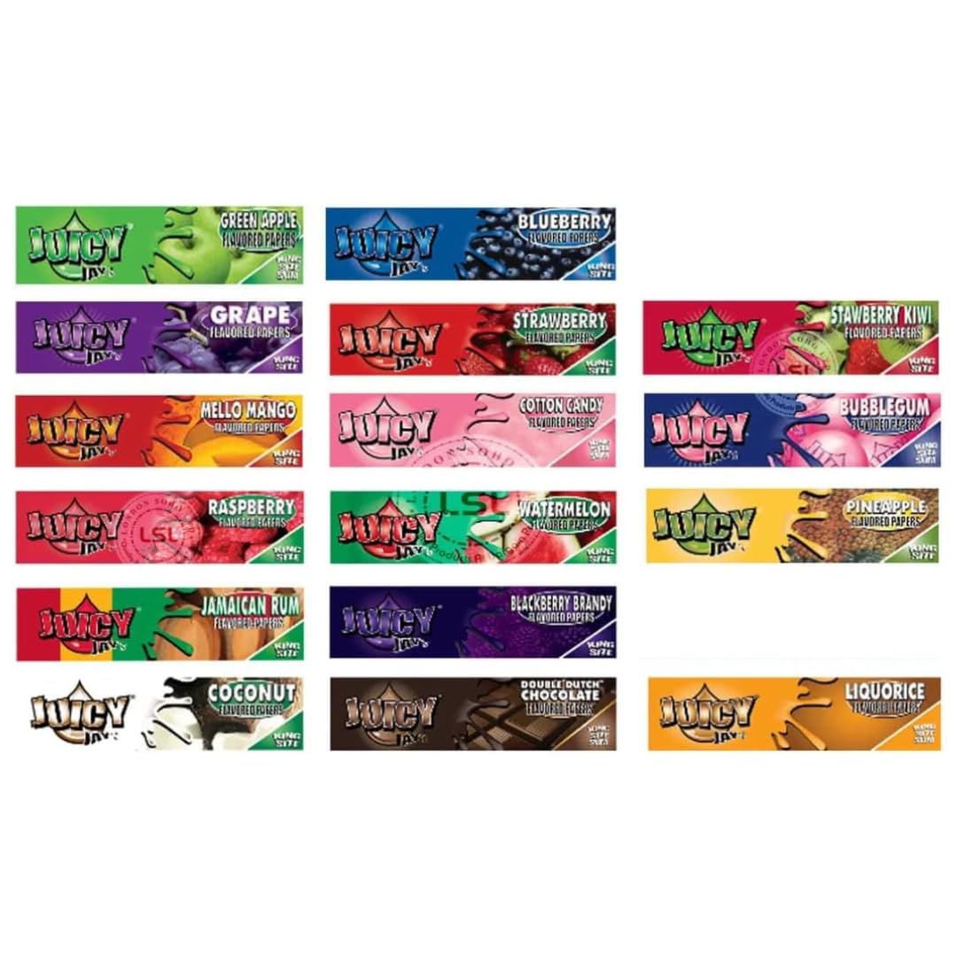 JUICY JAYS | 16 DIFFRENT FLAVOURS INCLUDED | King Size | Flavoured Rolling Papers Bundle | 109mm