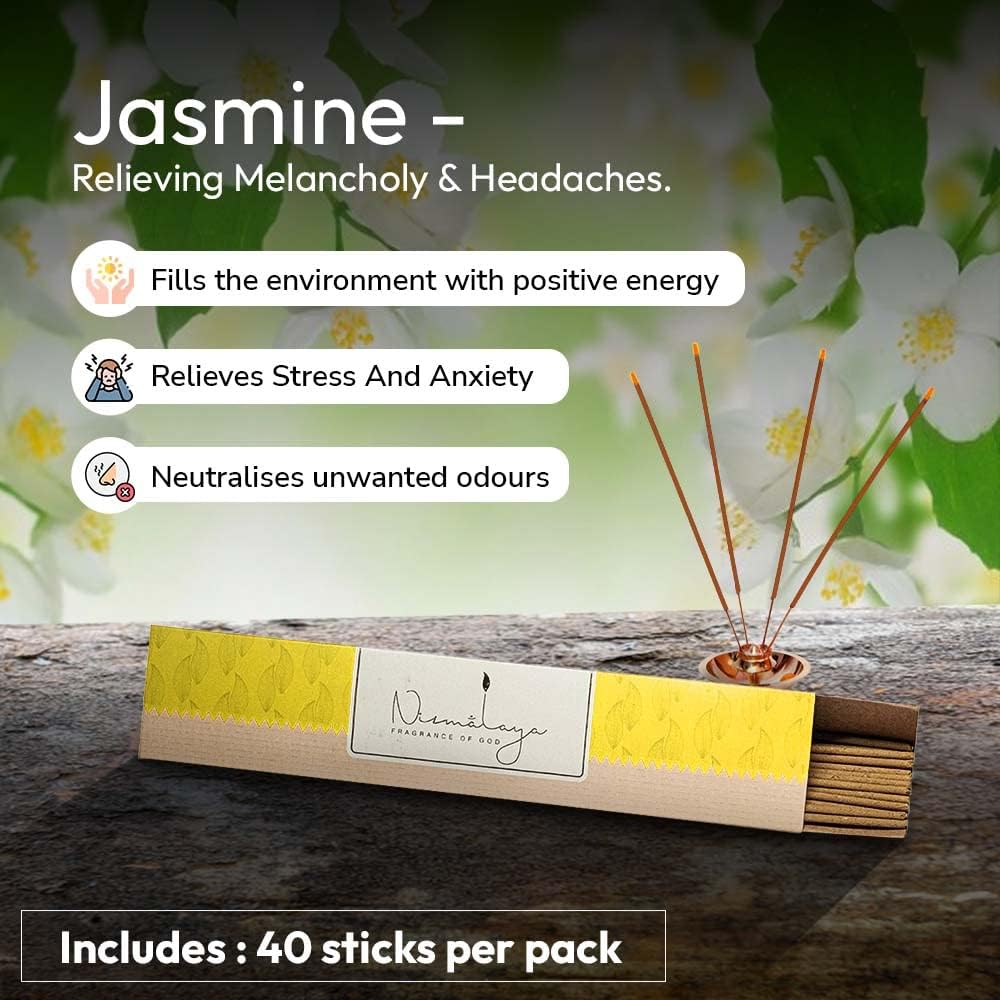 Nirmalaya Premium Luxury Natural Jasmine Incense Sticks | Bamboo Less & Charcoal Free | Pack of 40 Sticks, 100g | Ideal for Home, Office, Yoga, Meditation & Aromatherapy | Long Lasting Fragrance