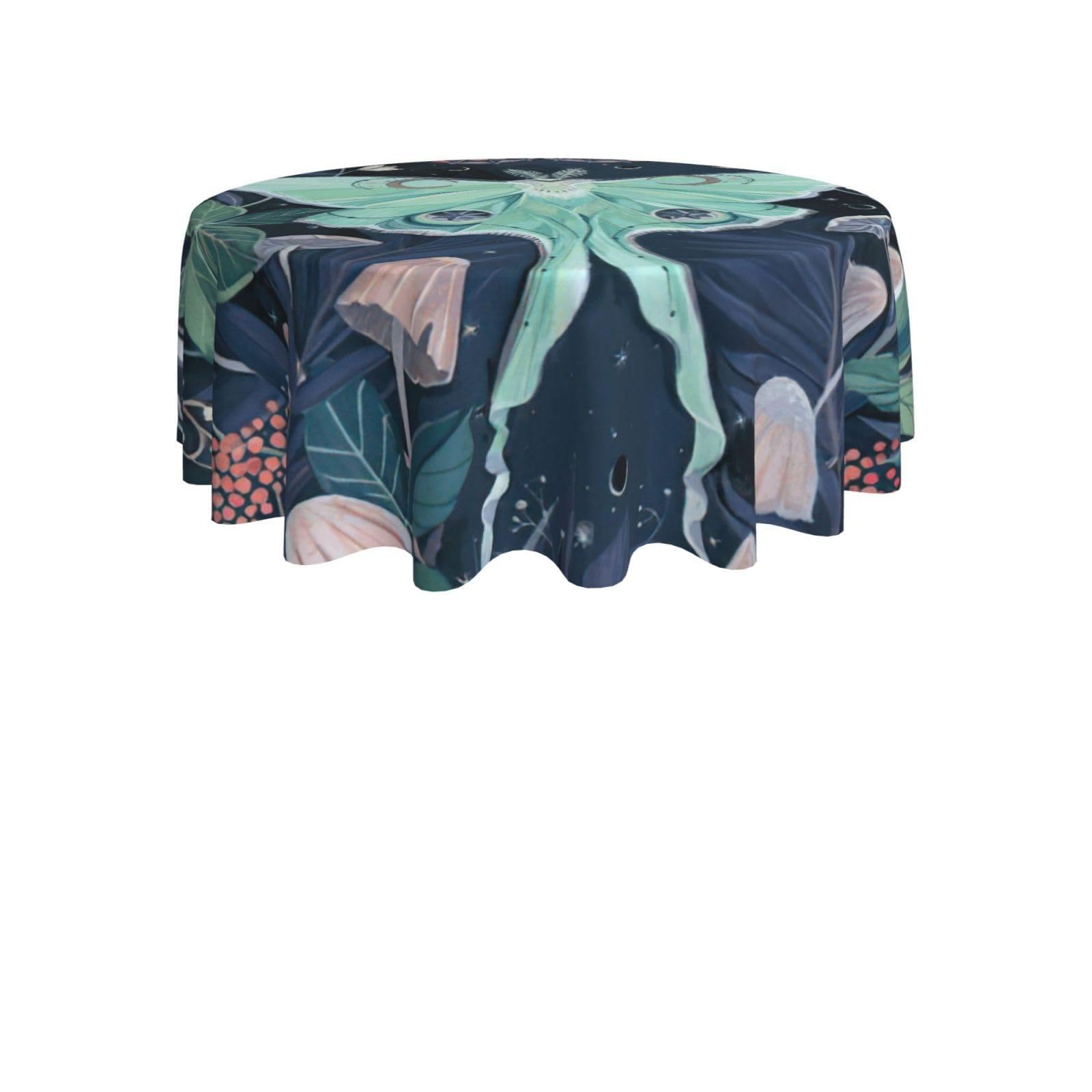 ENGhjes Beautiful Moth Print Round Tablecloth 60in Washable Stainproof Polyester Cloth for Kitchen Idea