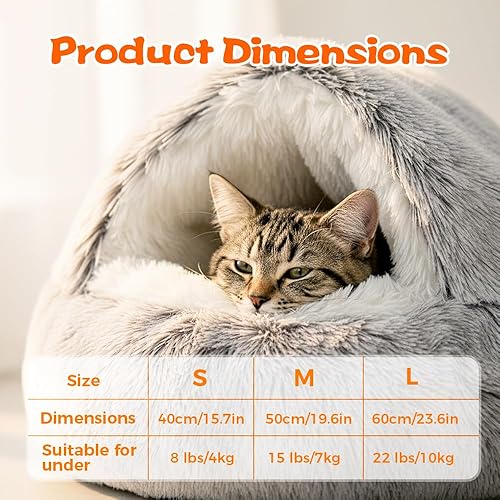Miniatura 6 de Lapcatz - Cama nido autocalentable para gatos de interior, saco de dormir esponjoso con funda de felpa, acogedora cama lavable autocalentable para
