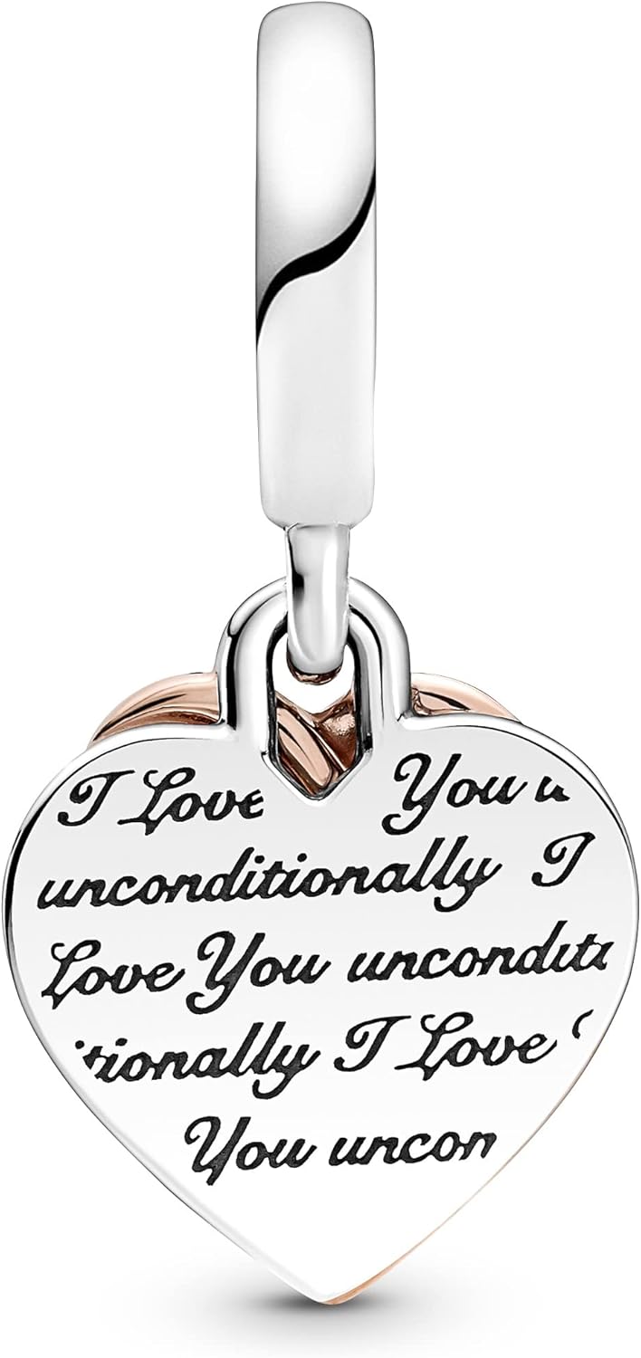 PANDORA Entwined Hearts Double Dangle Charm - Compatible with PANDORA Moments - Made with PANDORA Rose, Sterling Silver & Cubic Zirconia