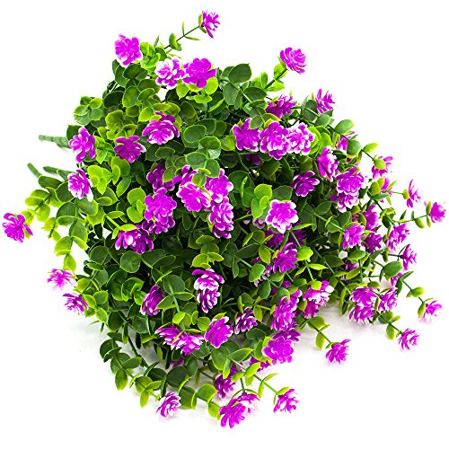 Artificial Flowers, Fake Outdoor Uv Resistant Plants Faux Plastic Greenery Shrubs Indoor Outside Hanging Planter Home Kitchen Office Wedding Garden Decor (Magenta) #TOP5