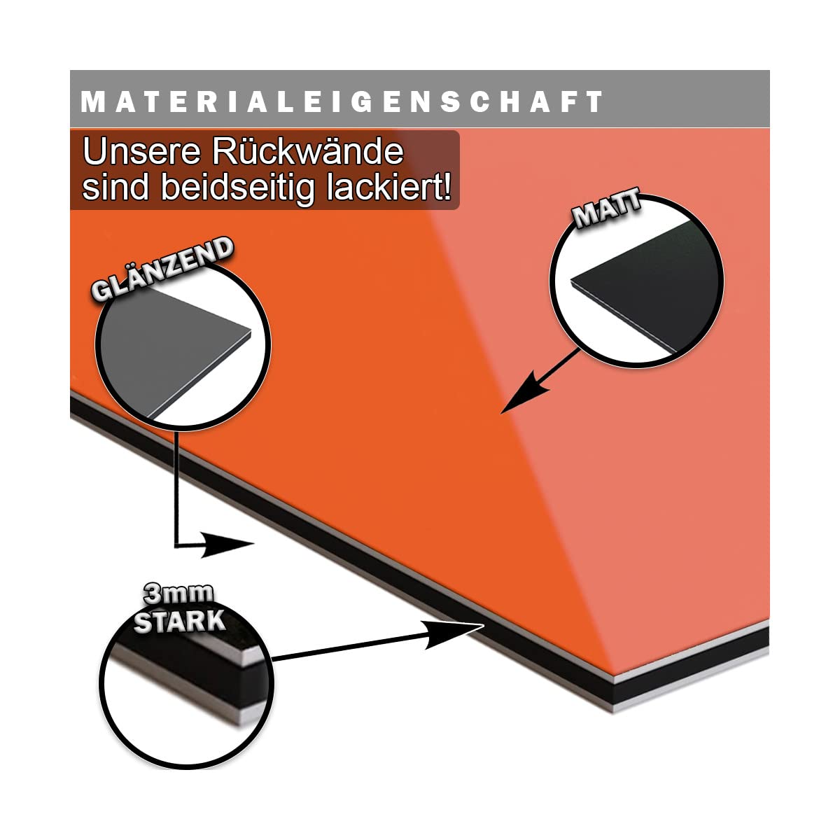 KeraBad Küchenrückwand aus Aluverbund, Spritzschutz Küche, 3mm dick, Schwarz, 50x100cm