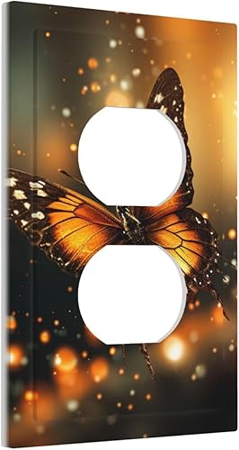 Miniatura 2 de Placa de pared de mariposa naranja decorativa para interruptor de luz de una sola toma de corriente, resistente a la temperatura y a los impactos,