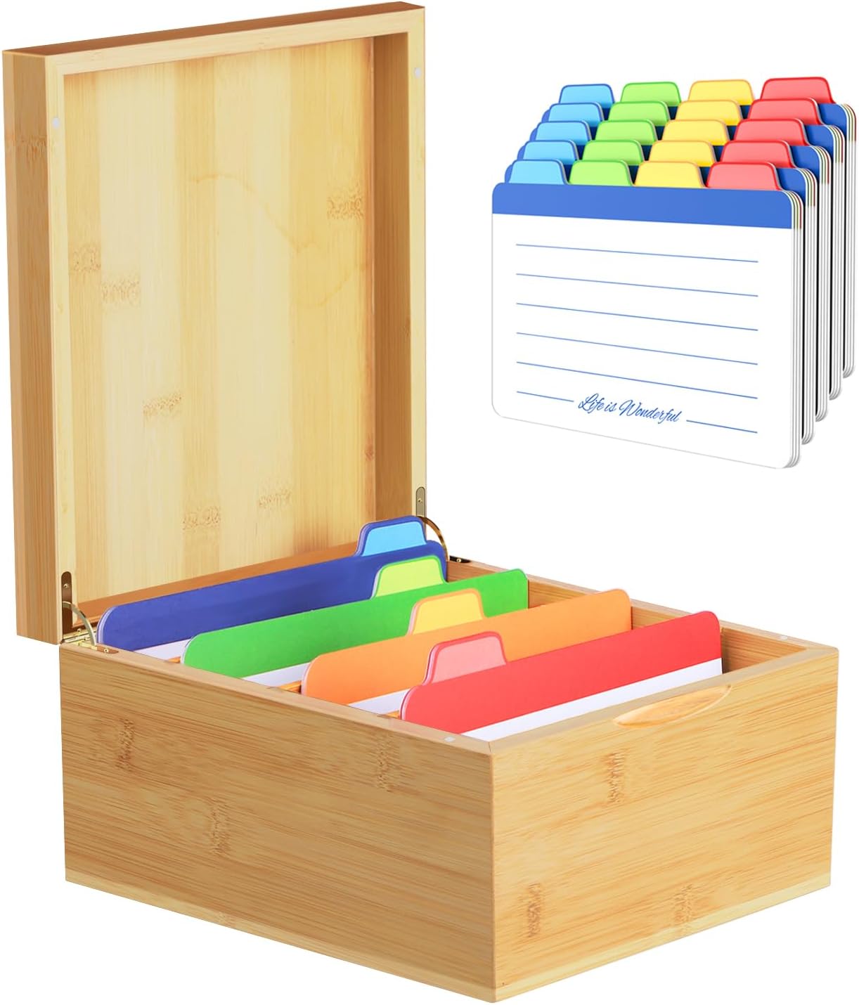 Neando 5’’x8’’ Index Card Holder, Bamboo Index Card Box, Index Card Organizer Case, Wood Recipe