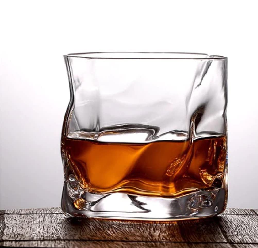 Ezalla 310ml Twisted Crystal Old Fashioned Cocktail Tumbler |Italian Premium Uneven Design Whiskey Glasses |Crystal Cut Whiskey Glasses for Bourbon, Scotch Whisky, Cognac, Set of 6 4