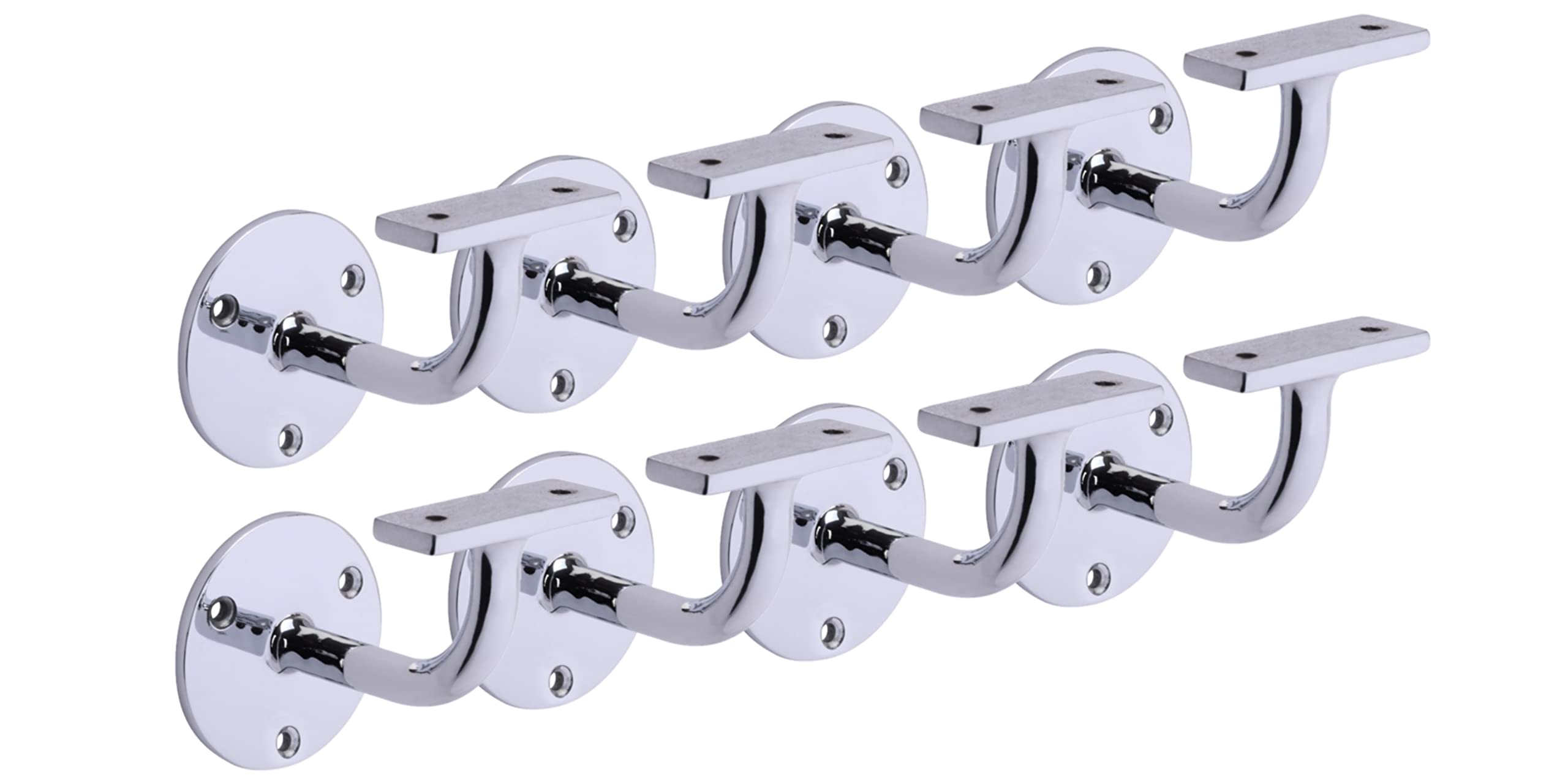 HANDLEZONE® 8 Pack Heavy Duty Handrail Bracket for Stair Bannister, Wood and Steel Handrail - Polished Chrome