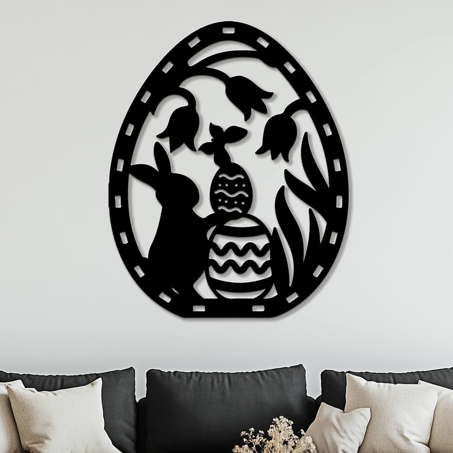 Décoration murale en métal noir 49x60cm avec design floral moderne