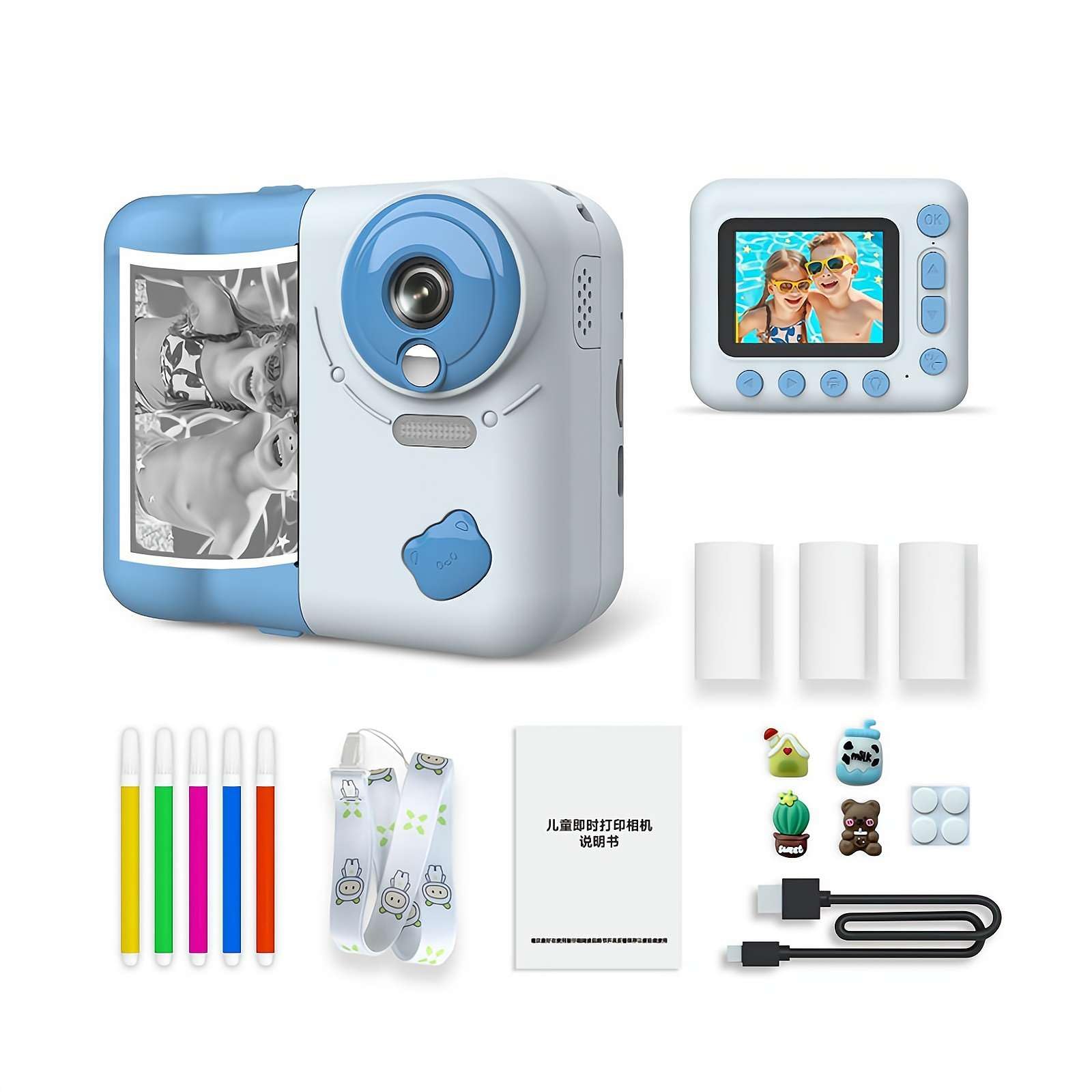 Instant Print Camera for Kids - Huzeye Snapalette Printcam, 1080p HD Video Record Digital Video Cameras, Portable Children's Selfie Instant Printing