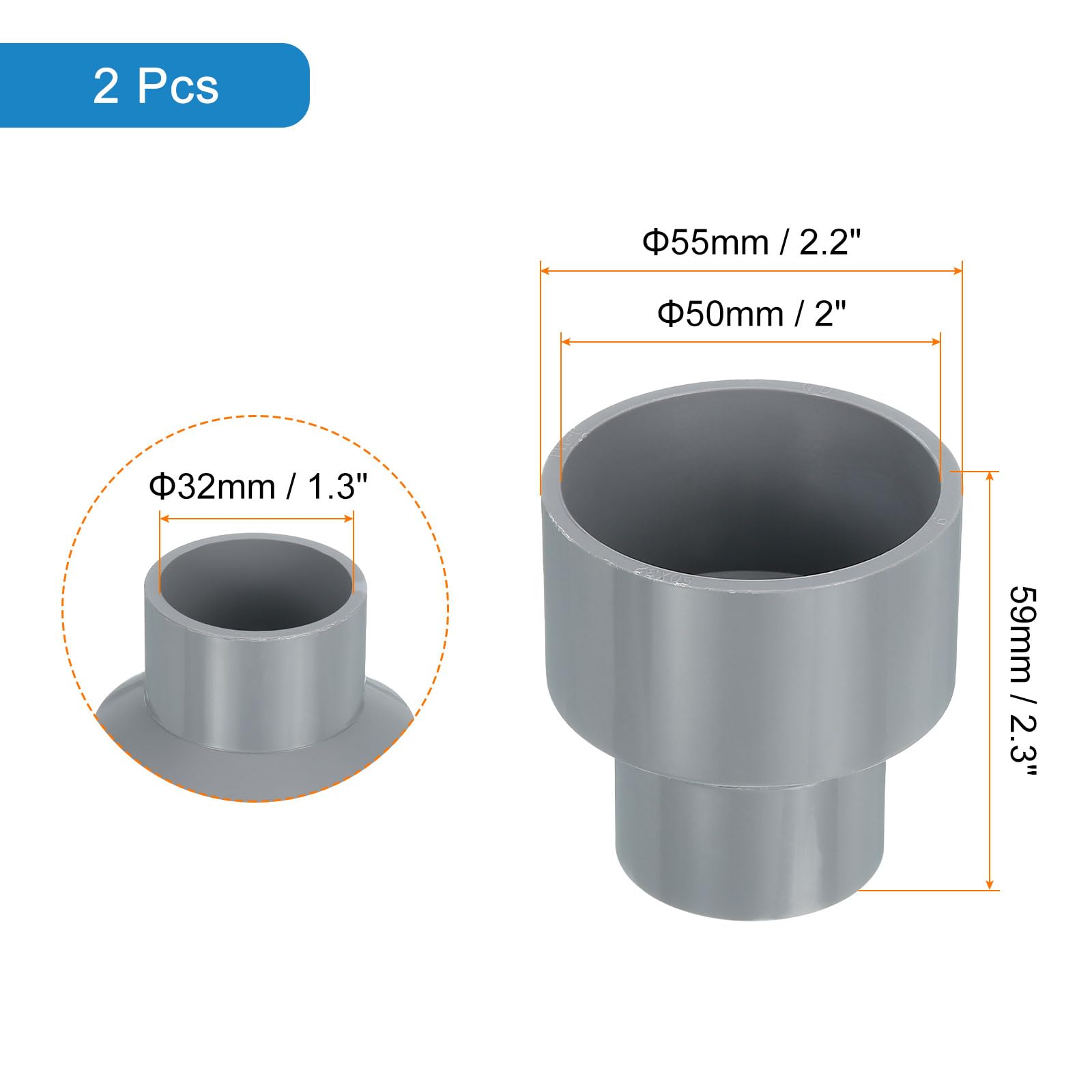QUARKZMAN 2 Stück PVC Gerade Rohrverbinder, 50mm x 20mm Reduzierverbinder Reduzierstück Rohrverschraubung Rohrkupplung Adapter für Garten Bauernhof Bewässerung Wasserrohr Armaturen, Grau QUARKZMAN 2 Stück PVC Gerade Rohrverbinder, 50mm x 20mm Reduzierverbinder Reduzierstück Rohrverschraubung Rohrkupplung Adapter für Garten Bauernhof Bewässerung Wasserrohr Armaturen, Grau