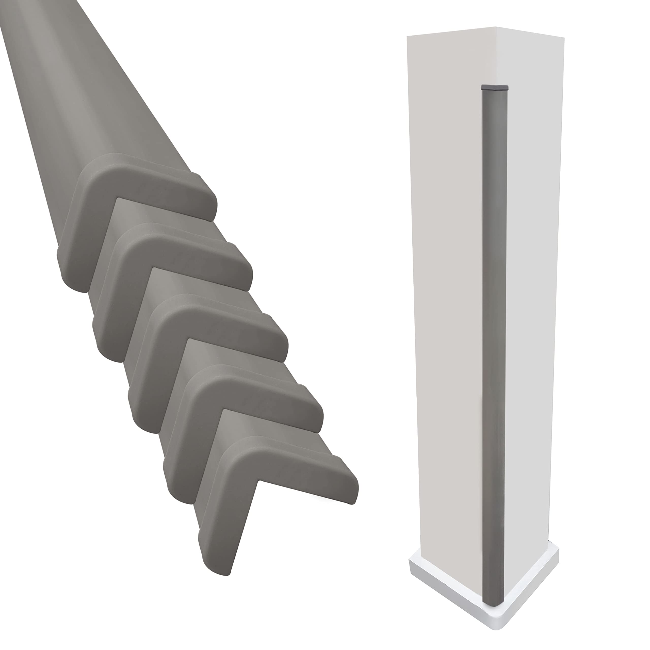 Rubber Bond Wall Corner Guard Edge Protector, (Pack of 5) 2x2x36 inch Baby Proofing Corner Guards | Self-Adhesive Furniture Edge Strips for Home & Office - Gray