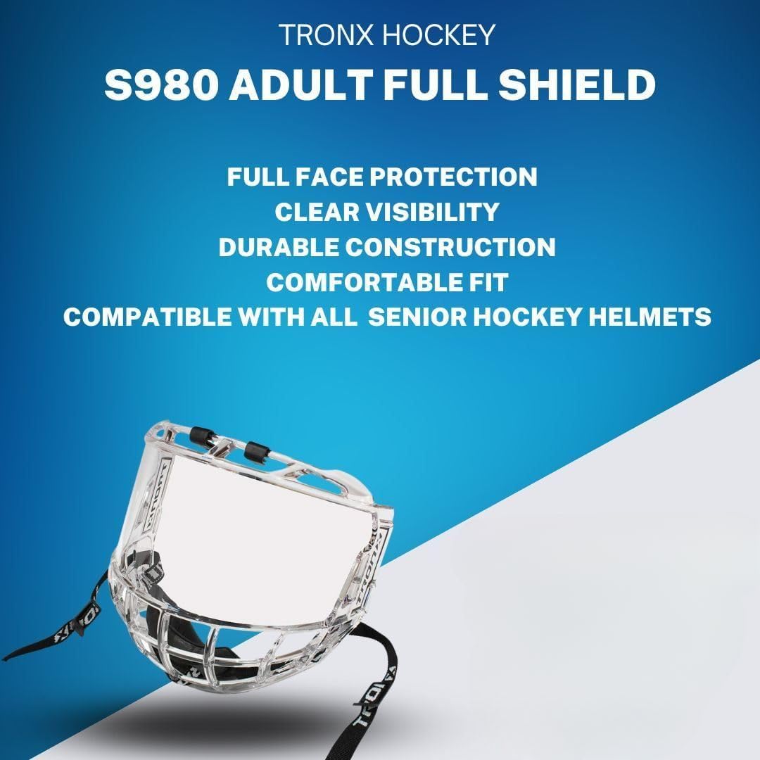 TronX S980 Senior Adult Hockey Clear Full Face Shield Visor Helmet Combo Anti-Scratch/Anti-Fog