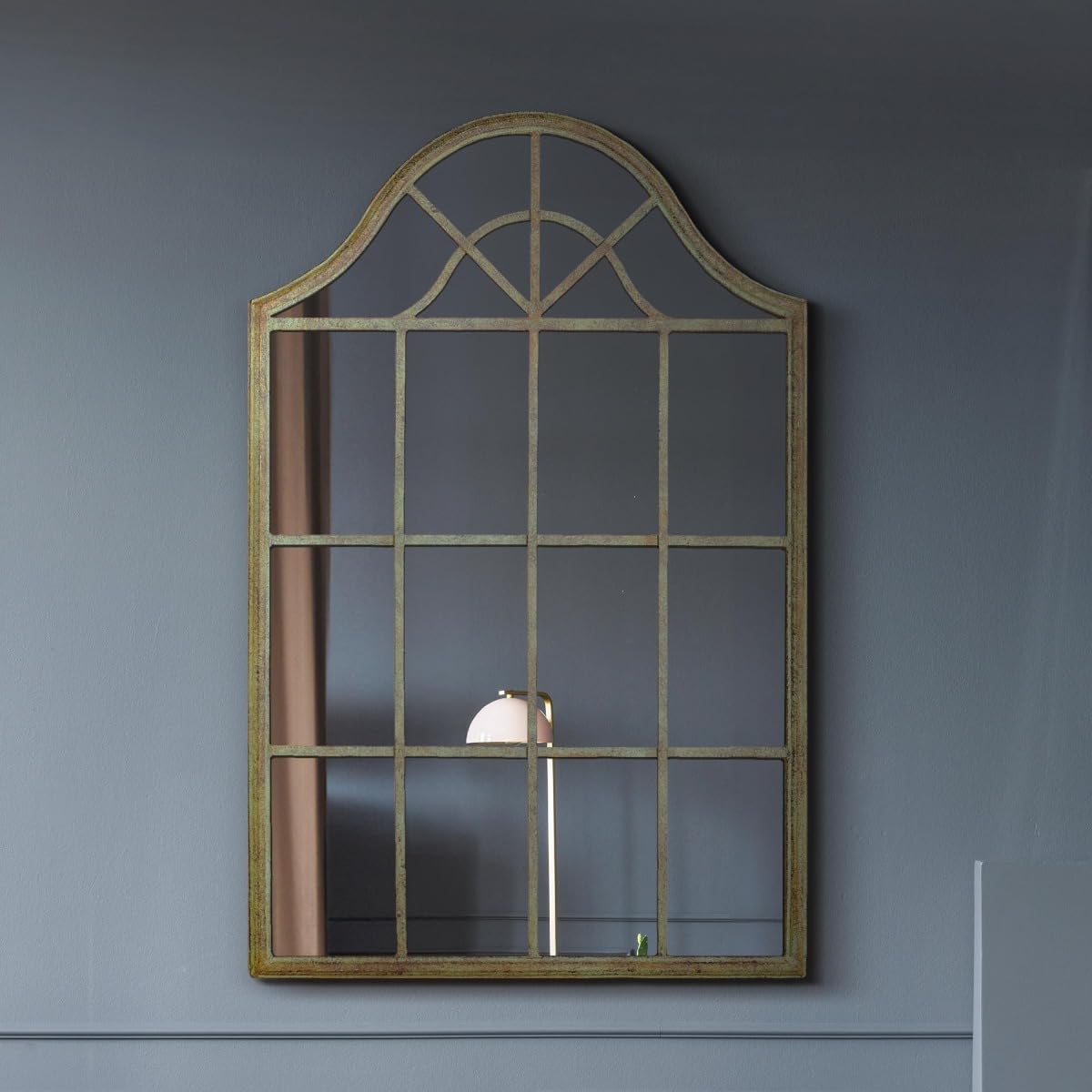 The Kirkby - Decorative Green Country Metal Framed Arched Wall Mirror 36" X 25" (92CM X 63CM)