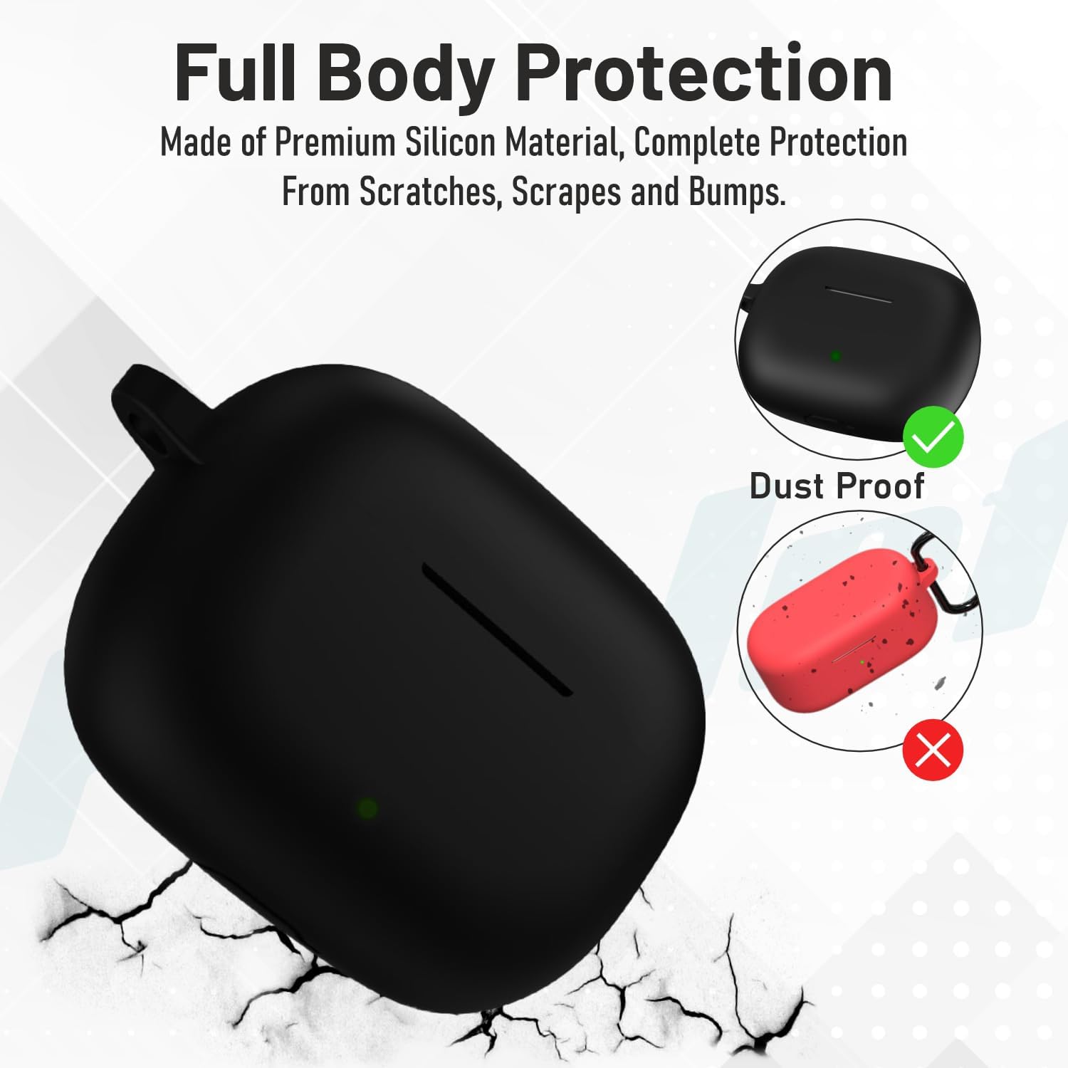 Prolet Premium Silicone Case Cover Compatible with Realme Buds T310, Soft Silicone 360° Full Protection Shockproof Case Cover with Hook-Black — Amazon image 3