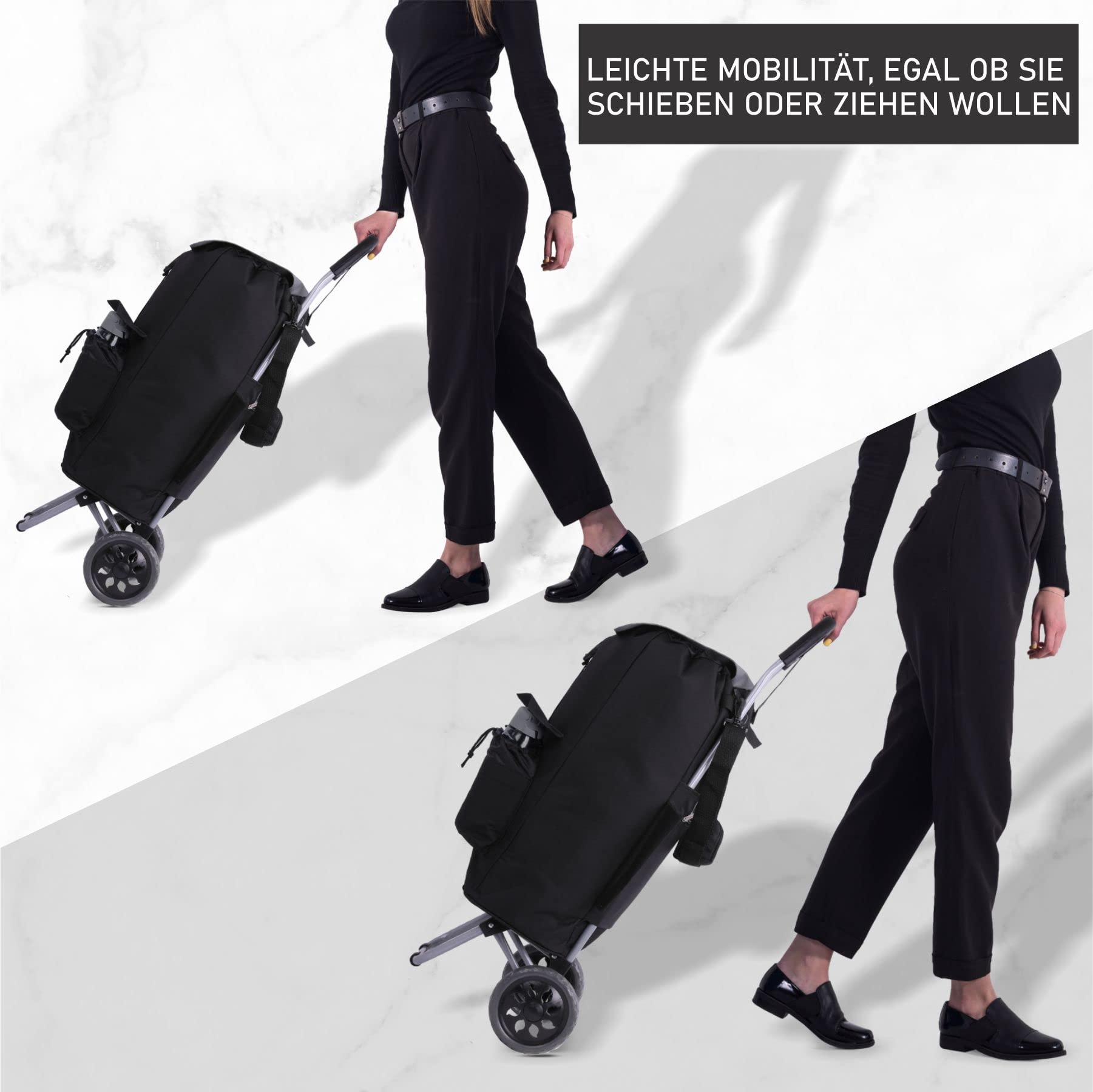 Hoppa Einkaufstrolley mit Rädern 42L Große Kapazität – Leichter Faltbarer Einkaufstrolley | Isolierte Einkaufstasche | Wasserabweisend | 2-Rad Trolley mit Taschen & Schultergurt+