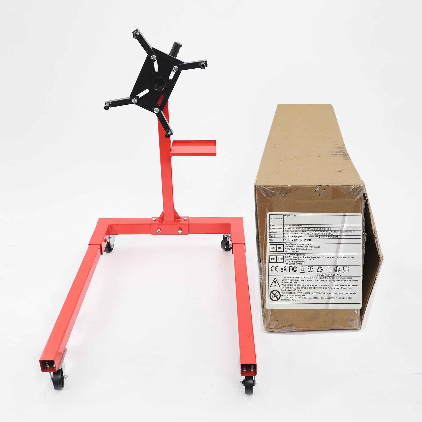 Cavalletto per motore mobile fino a 567 kg, per officina e garage | Bracci regolabili a 360°, in acciaio al carbonio, supporto per motore a forma di H, per motori piccoli e medi