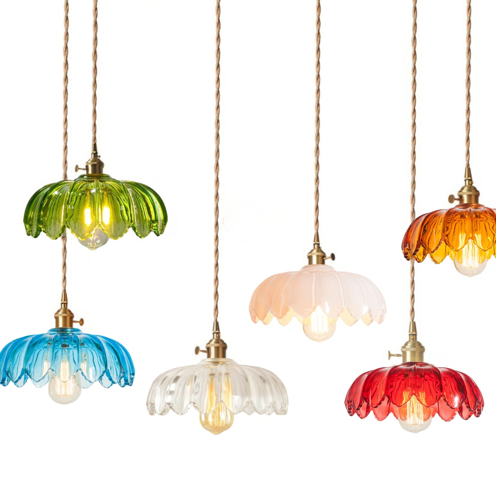 Lámpara colgante de cristal de loto, iluminación Industrial Vintage de 25cm, lámpara colgante de luz, lámpara colgante de techo con acabado de latón E27 (Blanco)