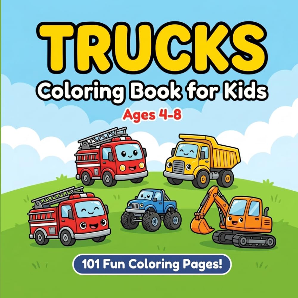 Trucks Coloring Book for Kids Ages 4-8: 101 Fun Truck Illustrations with Fire Trucks, Dump Trucks, Monster Trucks & More!