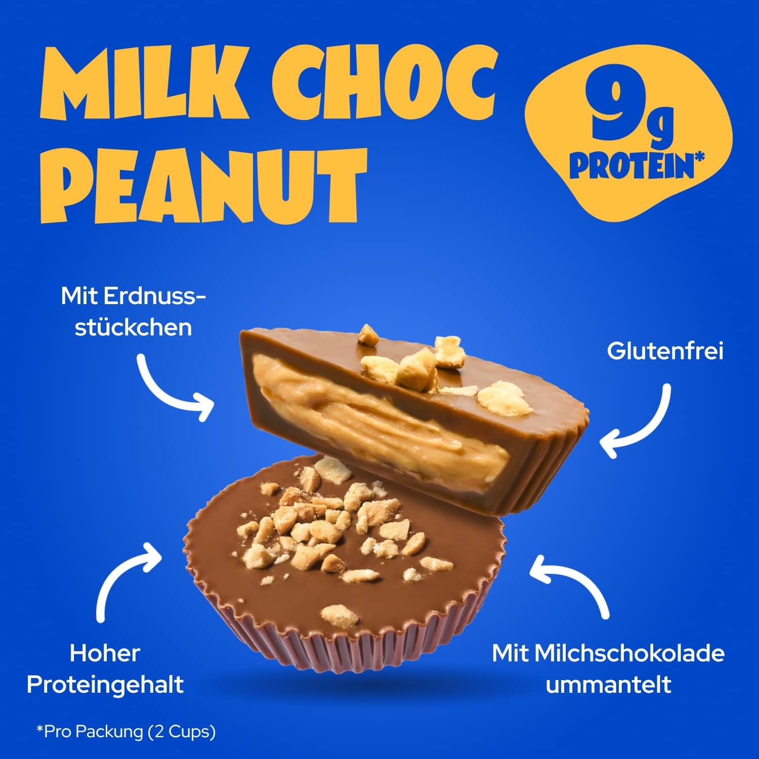 ahead High Protein Peanut Butter Cups 9g Protein 12 x 34g Milchschokolade Erdnussmus Ohne Zuckerzusatz Glutenfrei
