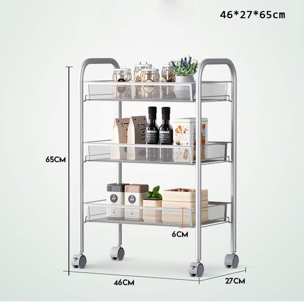 3-Layer Caster Kitchen Shelf/Move Trolley/Living Room Bedroom Storage Shelf/Silver Cart