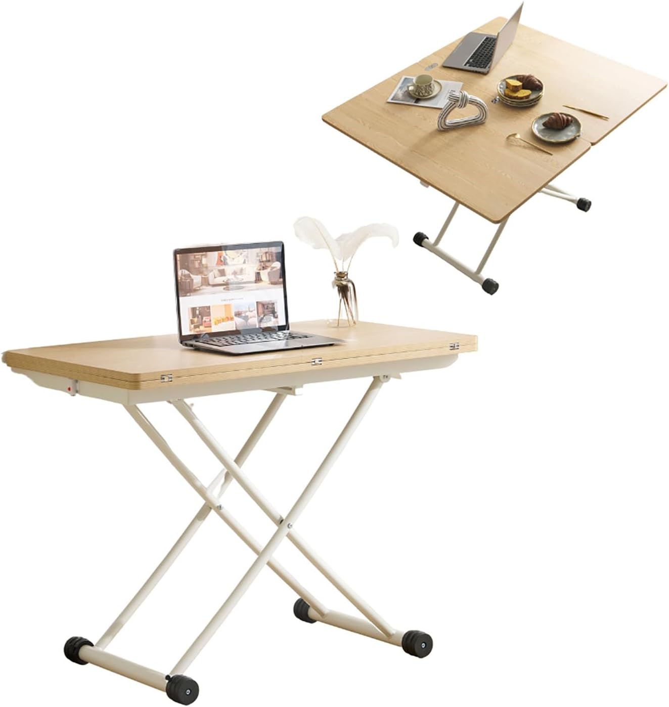 テーブル 天板が2倍に広がるガス圧昇降テーブル 100×50cm 100