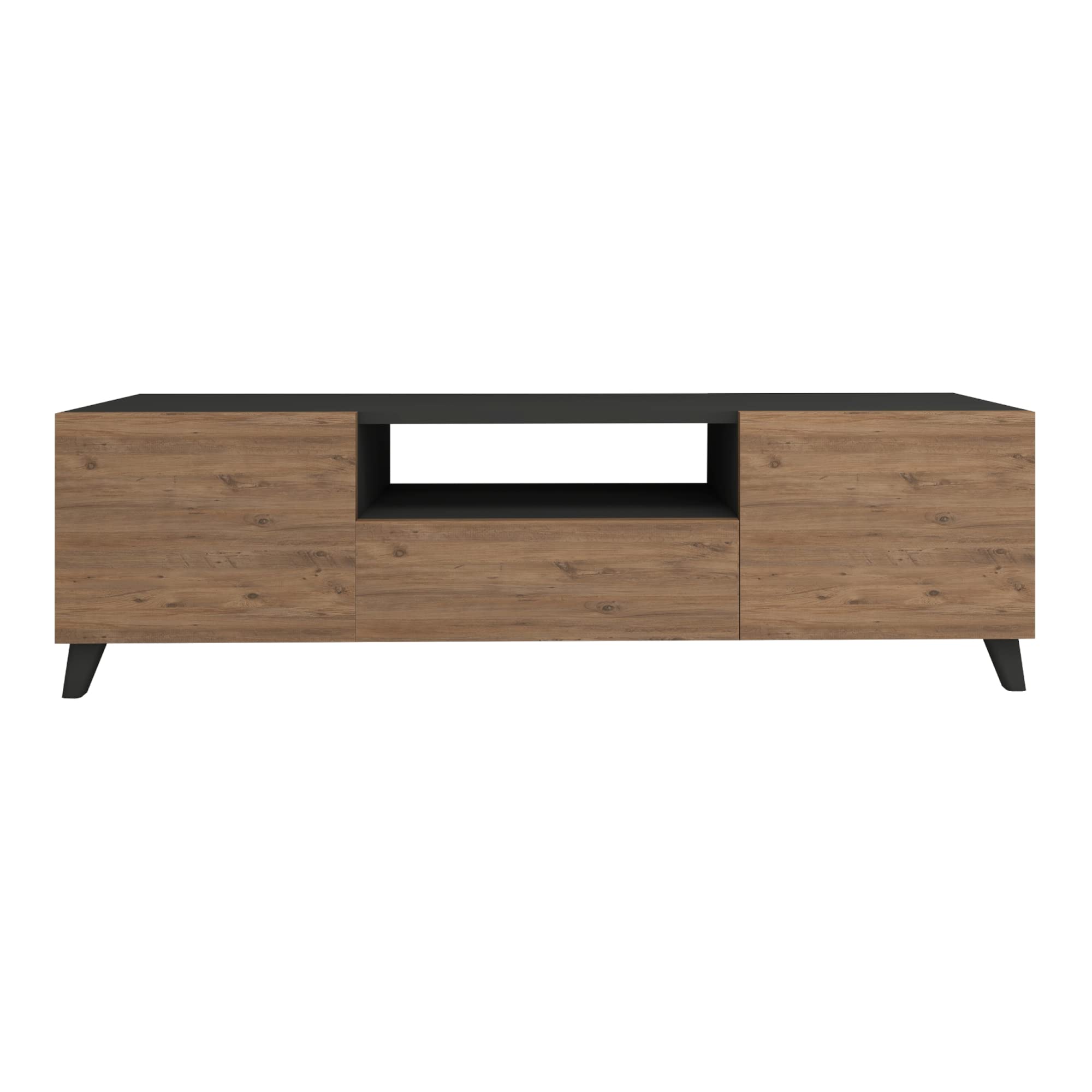 [en.casa] Mobiletto TV Tavolino Porta TV con Scomparti e Ante Mobile Basso Stand TV e Centri Multimediali 46 x 140 x 30 cm - Antracite/Effetto Rovere