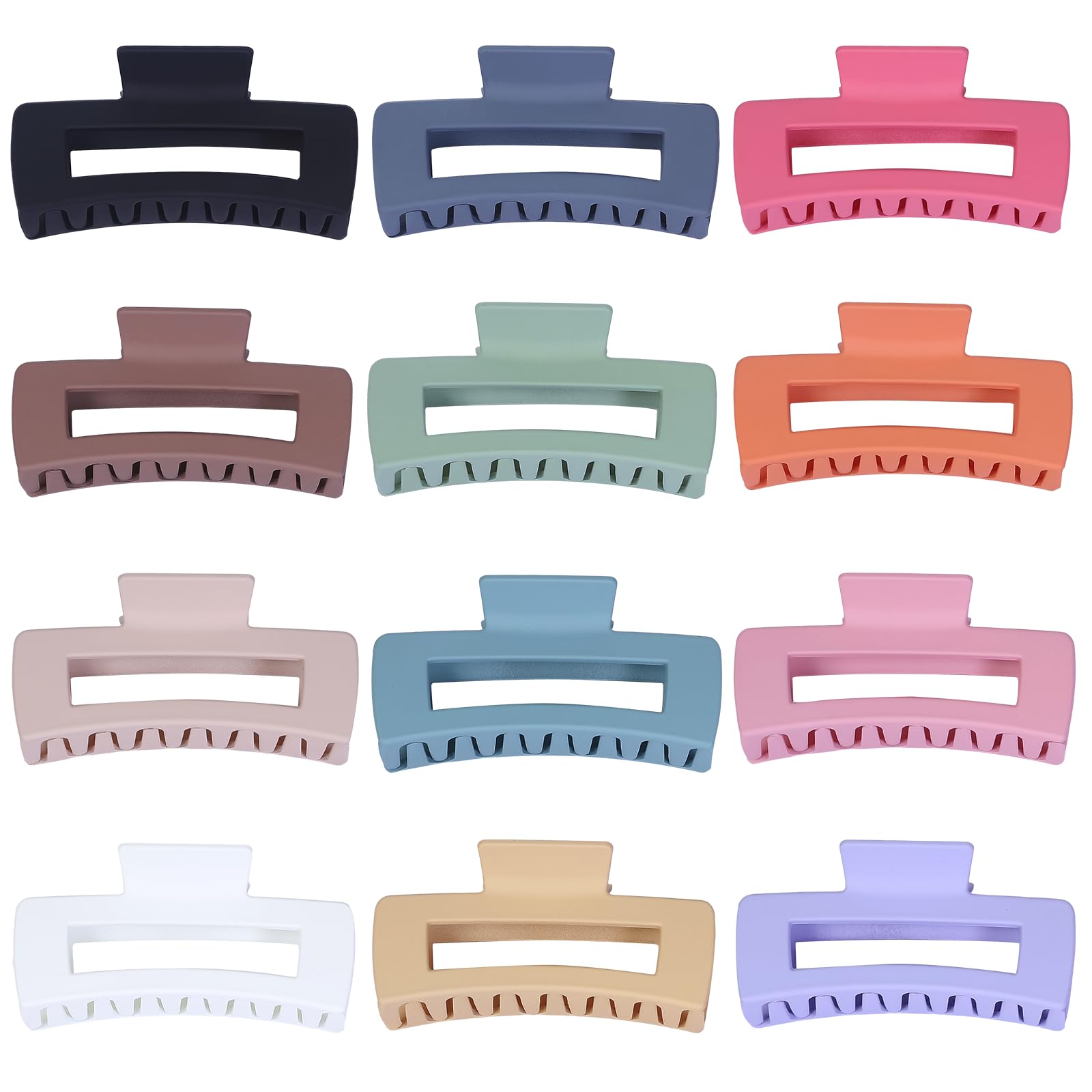 Sisiaipu 4.1 Inch Large Hair Claw Clips 12 Pcs Big Claw Clips for Thick Hair Square Hair Clips Jumbo Jaw Clips Bulk Hair Accessories for women and Girls - Colorful