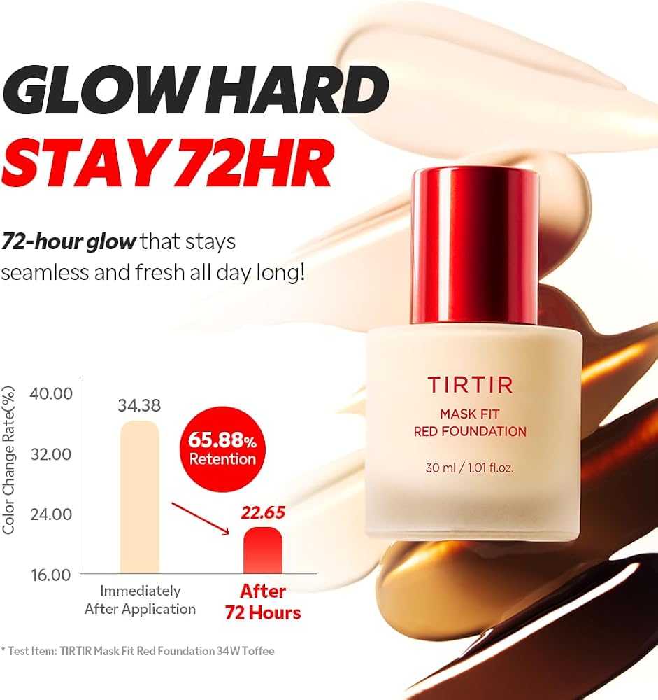 TIRTIR Mask Fit Red FoundationㅣLong Lasting Flawless Coverage, Energy Essence, Lightweight, Hydrating, Pore-Blurring, Breathable Satin Finish, Makeup, Radiant Skin, #23N Sand, 1.01 Fl Oz