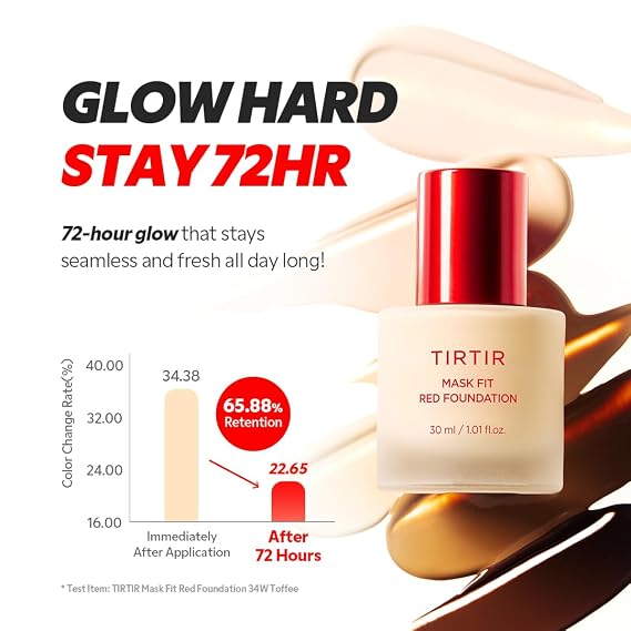 TIRTIR Mask Fit Red FoundationLong Lasting Flawless Coverage, Energy Essence, Lightweight, Hydrating, Pore-Blurring, Breathable Satin Finish, Makeup, Radiant Skin, #10C Shell, 1.01 Fl Oz