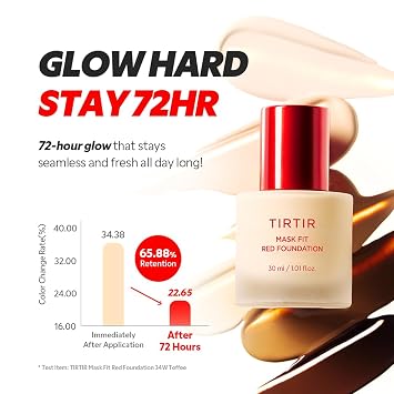 TIRTIR Mask Fit Red FoundationLong Lasting Flawless Coverage, Energy Essence, Lightweight, Hydrating, Pore-Blurring, Breathable Satin Finish, Makeup, Radiant Skin, #10C Shell, 1.01 Fl Oz