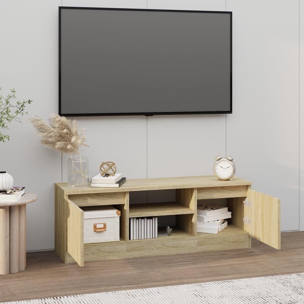 Szafka TV z drzwiami, dąb Sonoma 102 x 30 x 36 cm, z 2 półkami i półkami, szafka pod telewizor z materiału drewnopochodnego do salonu, klasyczny mebel telewizyjny z wytrzymałą górną płytą