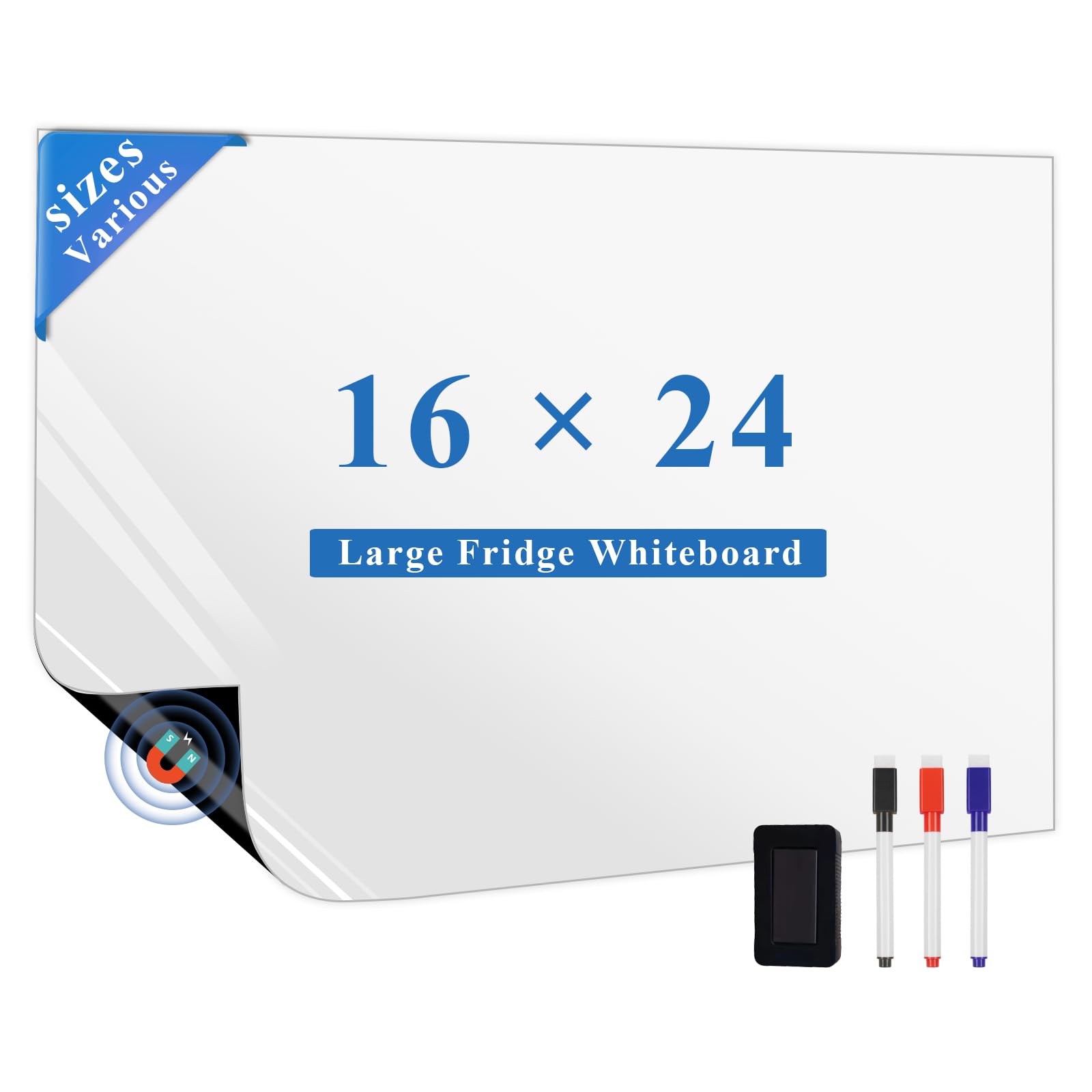 LYZZXI Magnetic Fridge White Board Paper, 16" x 24" Large Dry Erase Board Sheet for Organizer and Planner, Kitchen Refrigerator Whiteboard for Family