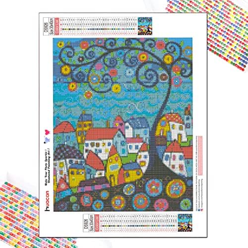 Huacan 5D Diamond Painting Kits for Adults Full Square Drill Flowers Town and Tree Crystal Rhinestone Embroidery Cross Stitch Arts Craft Home Wall Decor Room Sticker Gift 30x40cm/11.8x15.7in