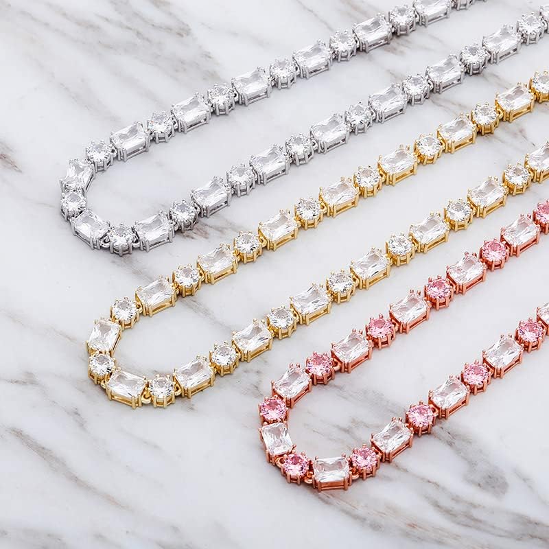 14K Gold Over 925 Silver Round Cut Radiant Cut Mossanite Jewelry, Pink Crystal Hip-Hop Tennis Necklace, A Fusion of Elegance and Modernity - Image 3