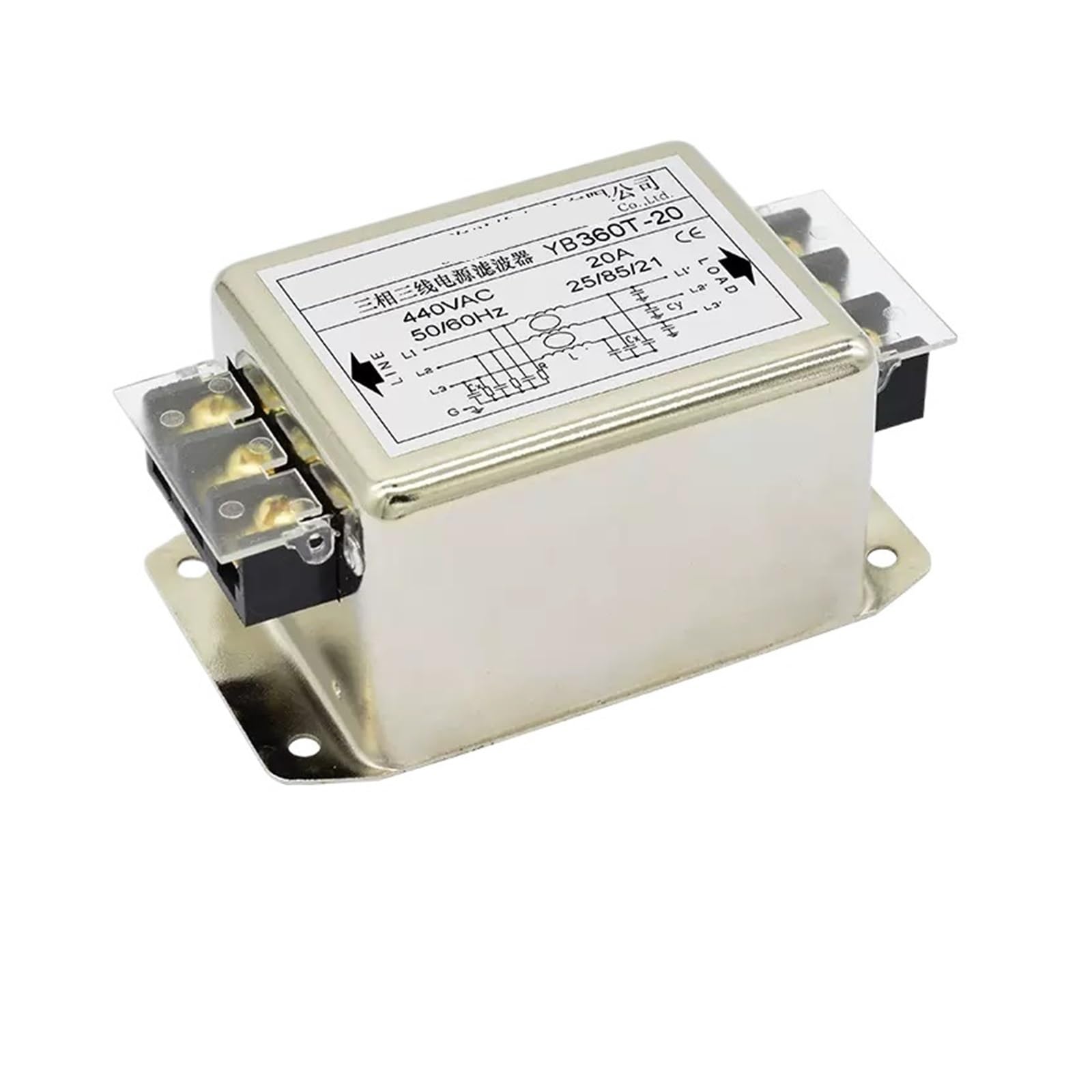 Filtro de potencia trifásico de aislamiento YB360T-20A purificación eléctrica superior