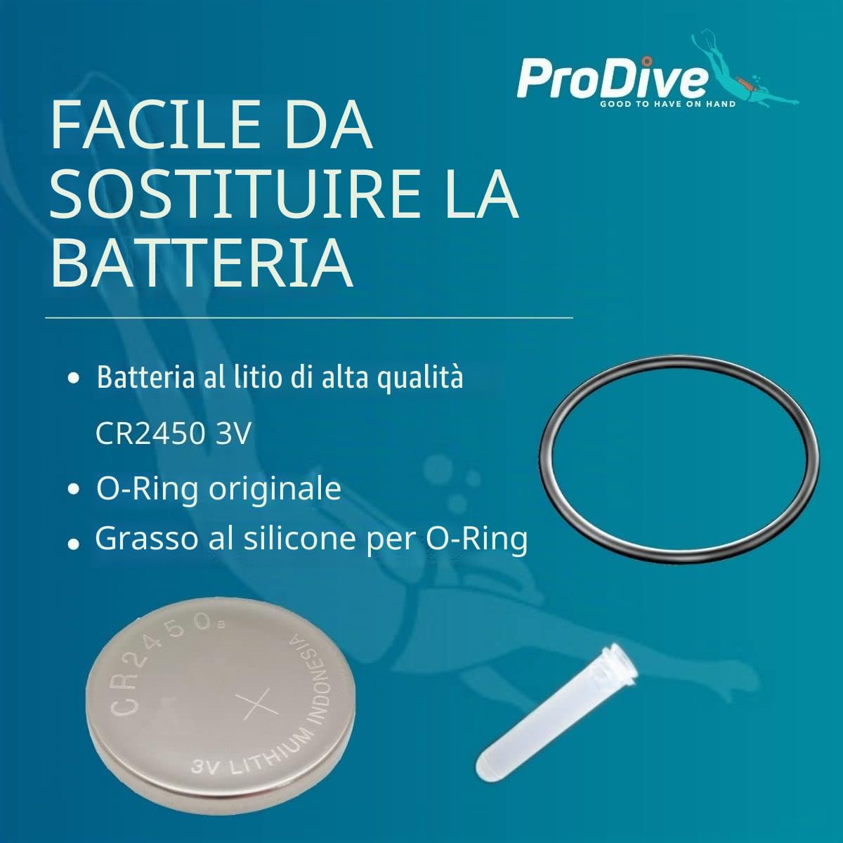 KIT BATTERIA PER Cressi Orologio Subacqueo Computer Goa, Neon, Nepto, Cartesio O-Ring + Grasso Silicone + Batteria