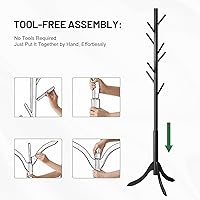 Vista 7 de Black Coat Rack Stand, Bamboo Wood Freestanding Coat Tree with 8 Hooks, Hallway Entryway Hat Hanger Organizer Standing for Bedroom, Office, Clothes