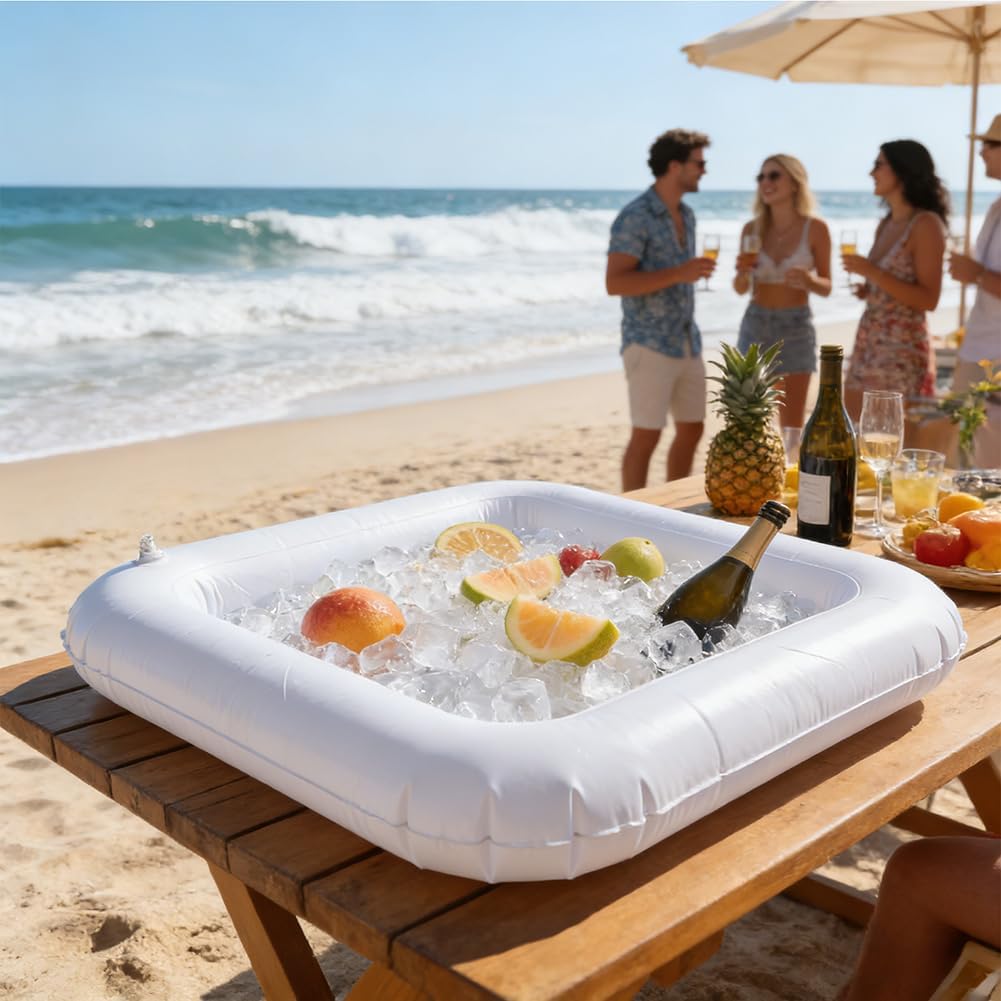 2PCS Inflatable Ice Serving Buffet Bar, Portable Salad Ice Tray Food Drink Pool Containers, BBQ Picnic Pool Party Buffet Salad Food & Drinks Tray for Summer Party Picnic & Camping(Size:S:23.62")