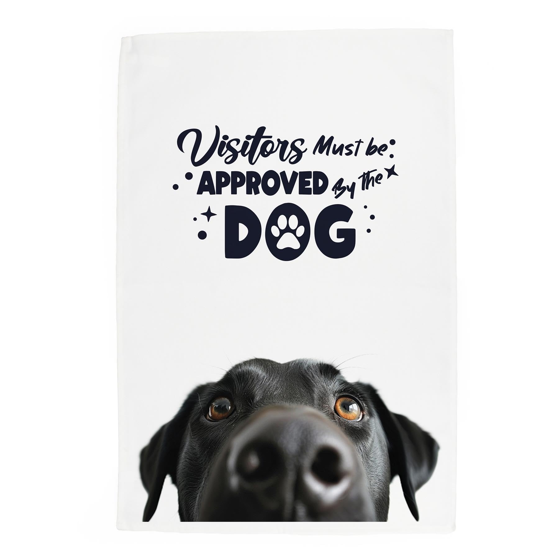 Purely Home Peeping Dog Tea Towel - Visitors Must Be Approved By The Dog - Black Labrador Gift Panama Cotton Kitchen Dish Towel/Drying Cloth - 67cm x 45cm