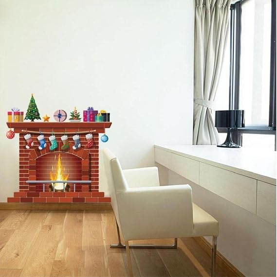 christmas fireplace wall decal diy home decor room room sticker mural bedroom decor nurseery wallpaper pvc poster design