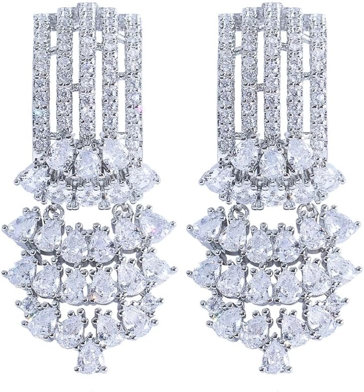 Luxury Cubic Zirconia Chandelier Drop Long Dangle Engagement Wedding Bridal Party Earrings For Women