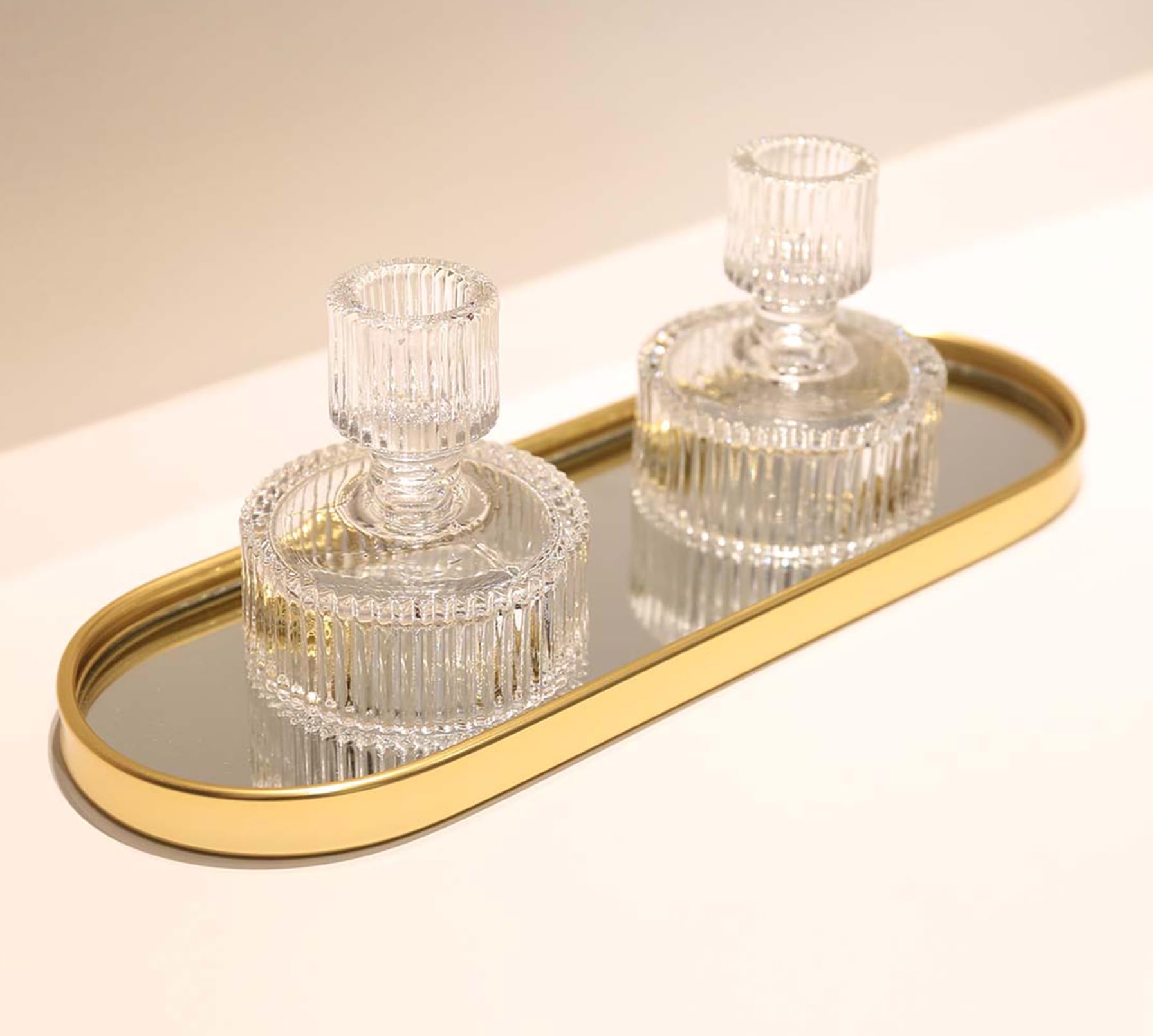 Perfum Trays,Gold Mirror Tray,Vanity Decorative Tray,Non Slip Oval Perfume Organizer for Jewelry,Bathroom,Coffee Table (Small)