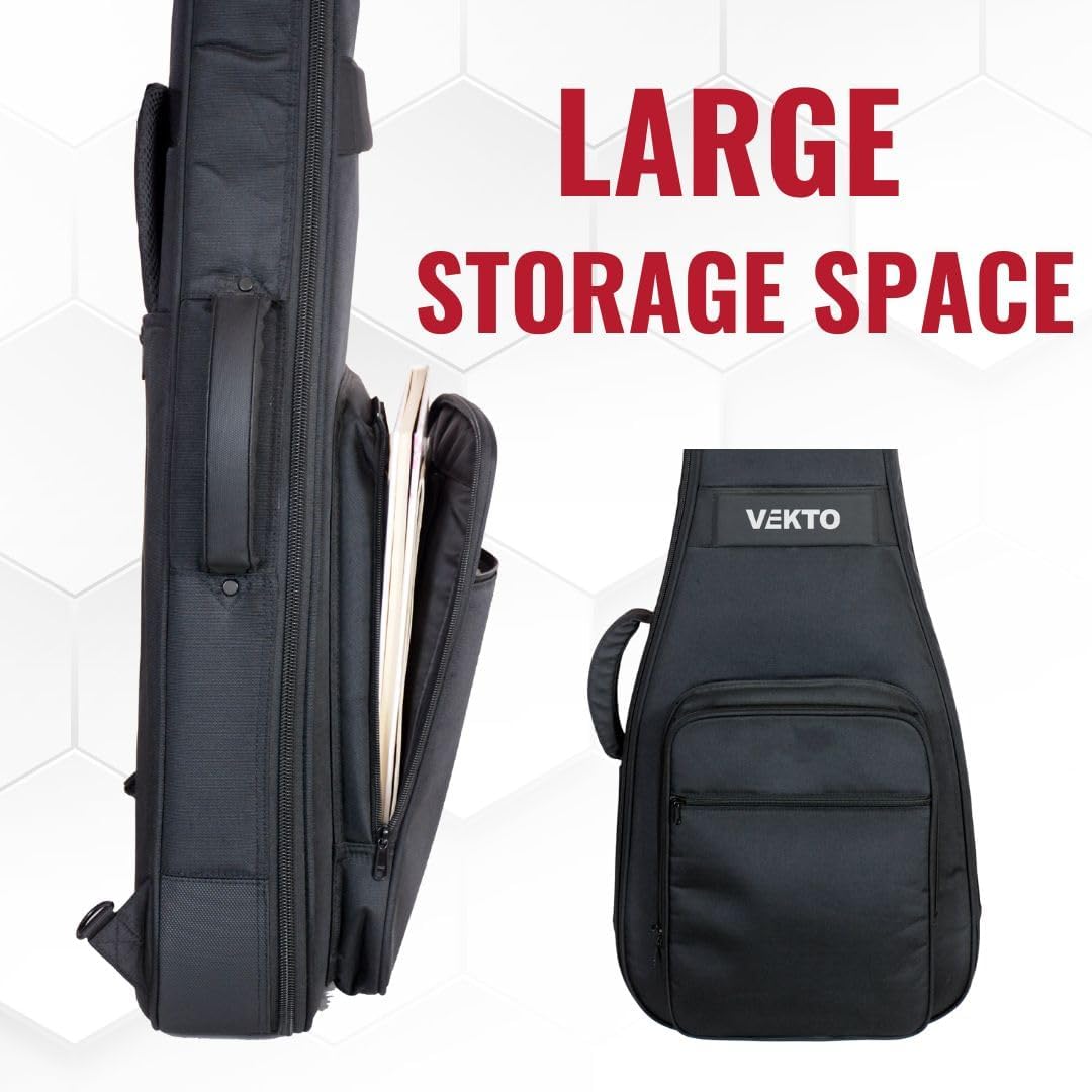 38mm Padded Acoustic Guitar Bag for Dreadnought Waterproof 1000D Oxford, Thick Foam Padding, Adjustable Straps, Spacious Pocket, Back Hanger Loop, Neck Protection VEKTO Black