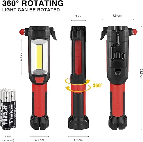 Miniatura 6 de Maksone Paquete de 2 herramientas automáticas de emergencia 9 en 1 con linterna, rompeventanas y cortador de cinturón de seguridad, luz de trabajo