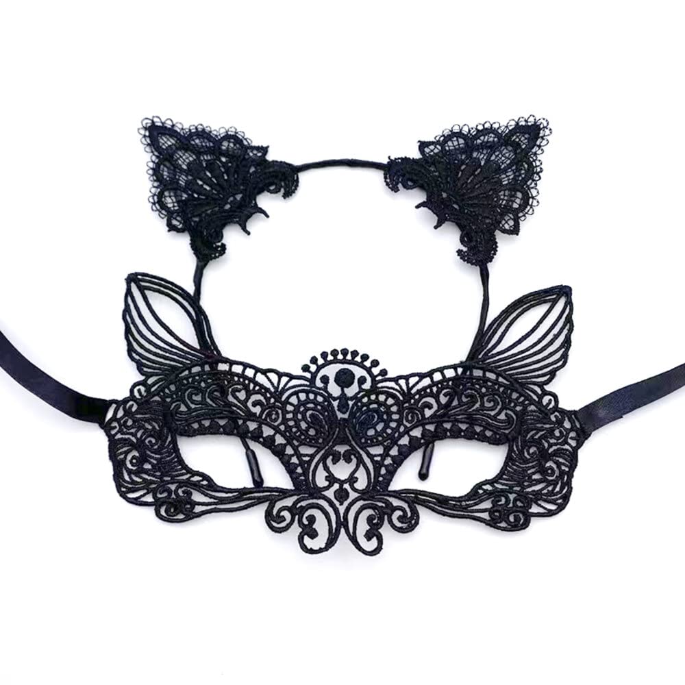 thematys Sexy Cat Outfit | Gato | Orejas de Gato | Veneciano | Diadema de Gato | Collar | Máscara | Talla Única | Carnaval | Cosplay | Halloween | Fiesta | Cumpleaños | Boda